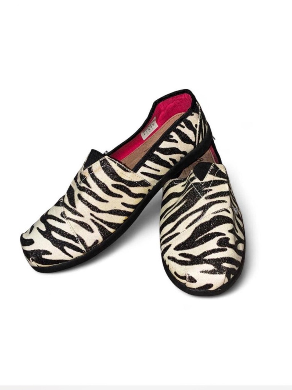 BOBS from Skechers Zebra Print Slip-On Flats - Black & White with Pink Lining